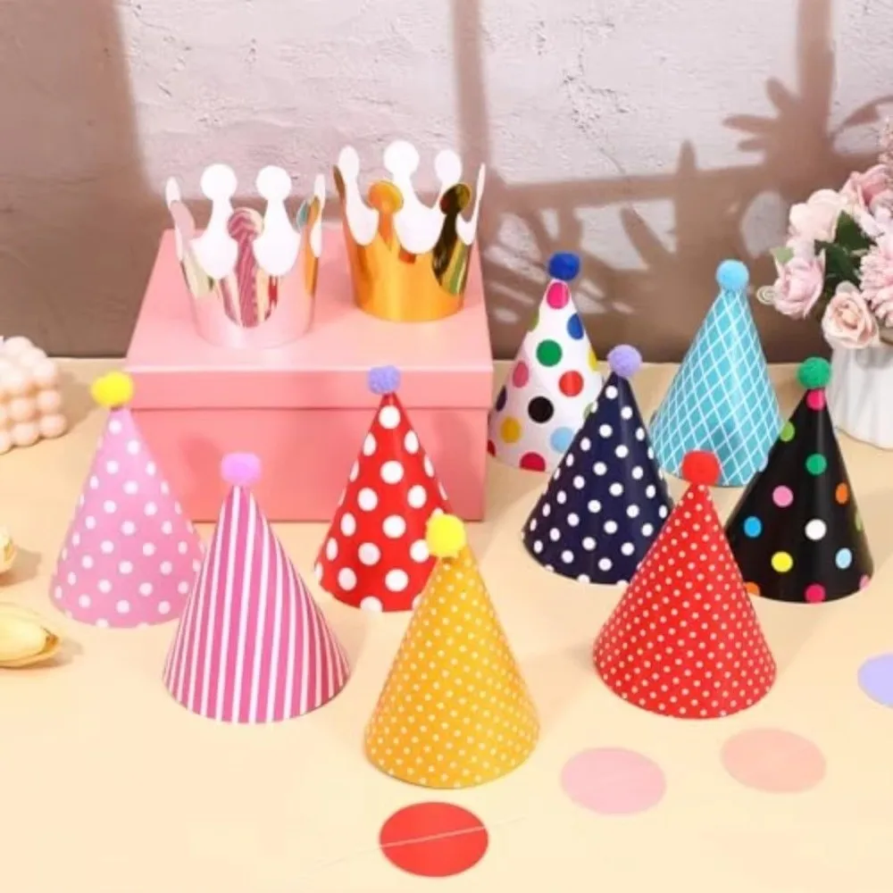 

Polka Dot Birthday Party Hats with Pom Poms Colorful Party Cone Hats Paper DIY Handmade Birthday Hat Set Birthday Photo Props