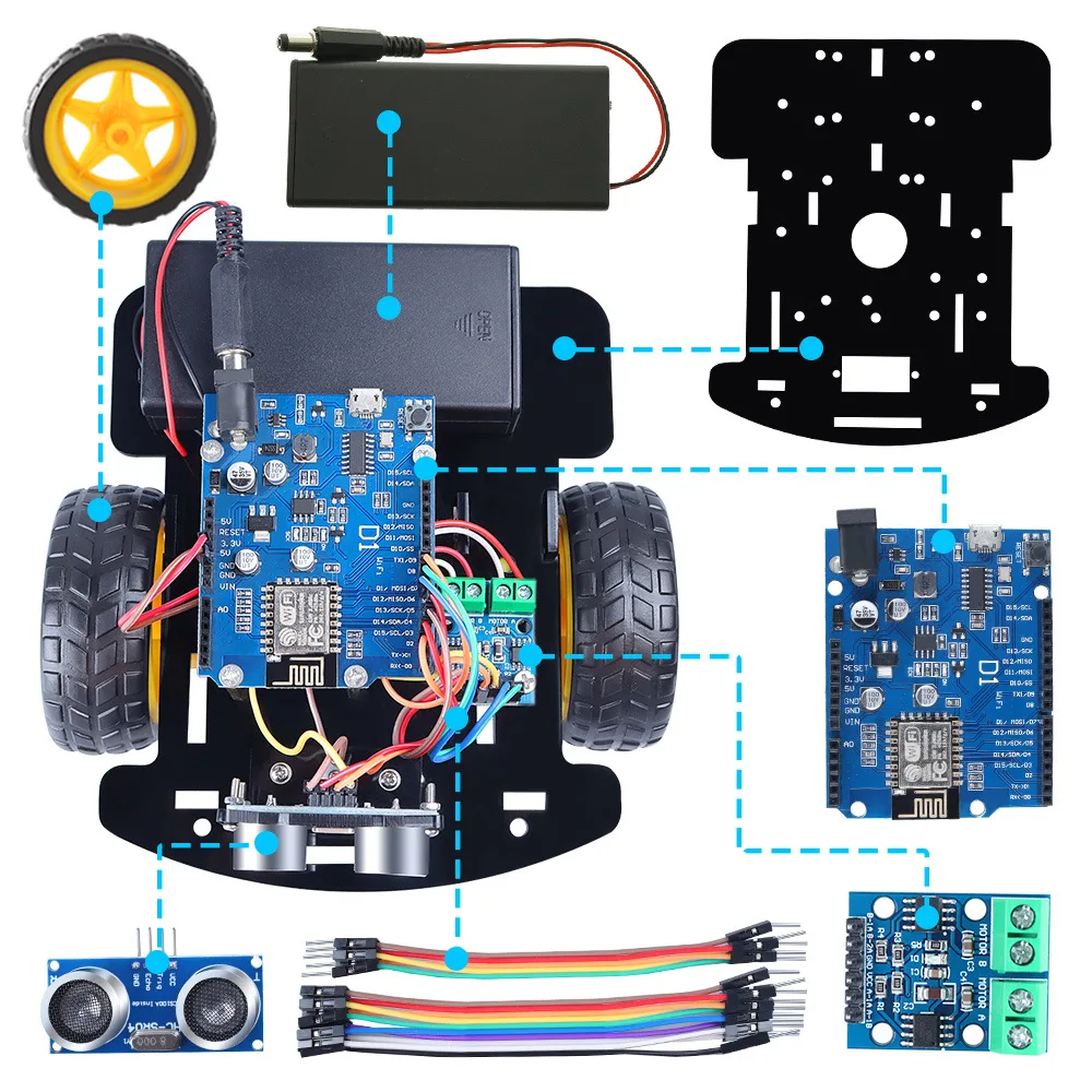 Arduino Intelligent Car Robot Kit Tracking and Obstacle Avoidance Wireless Remote Control ESP8266 D1 WIFI Car