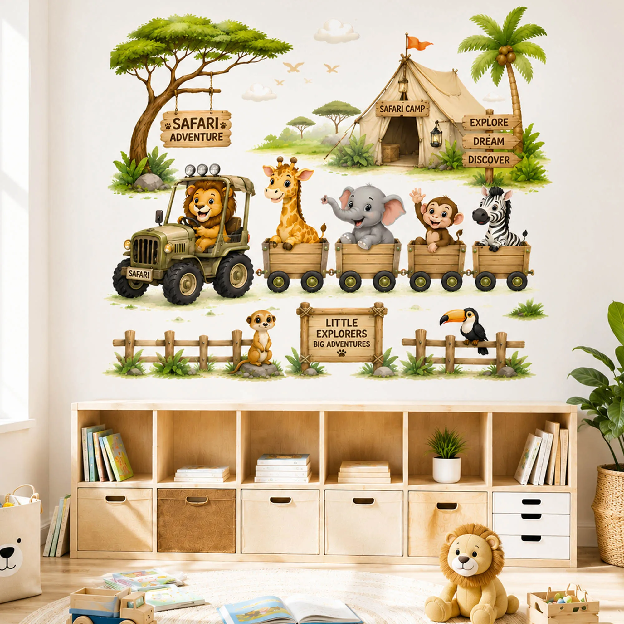 Dschungel-Safari-Tiere Wandaufkleber für Kinderzimmer Cartoon Löwe Elefant Giraffe Aufkleber Baby Kinderzimmer Schlafzimmer Spielzimmer Wanddekoration