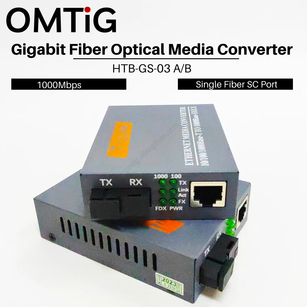 

Gigabit Fiber Optical Media Converter Single Mode Single Fiber SC Port 20KM HTB-GS-03 A/B 1000Mbps External Power Supply