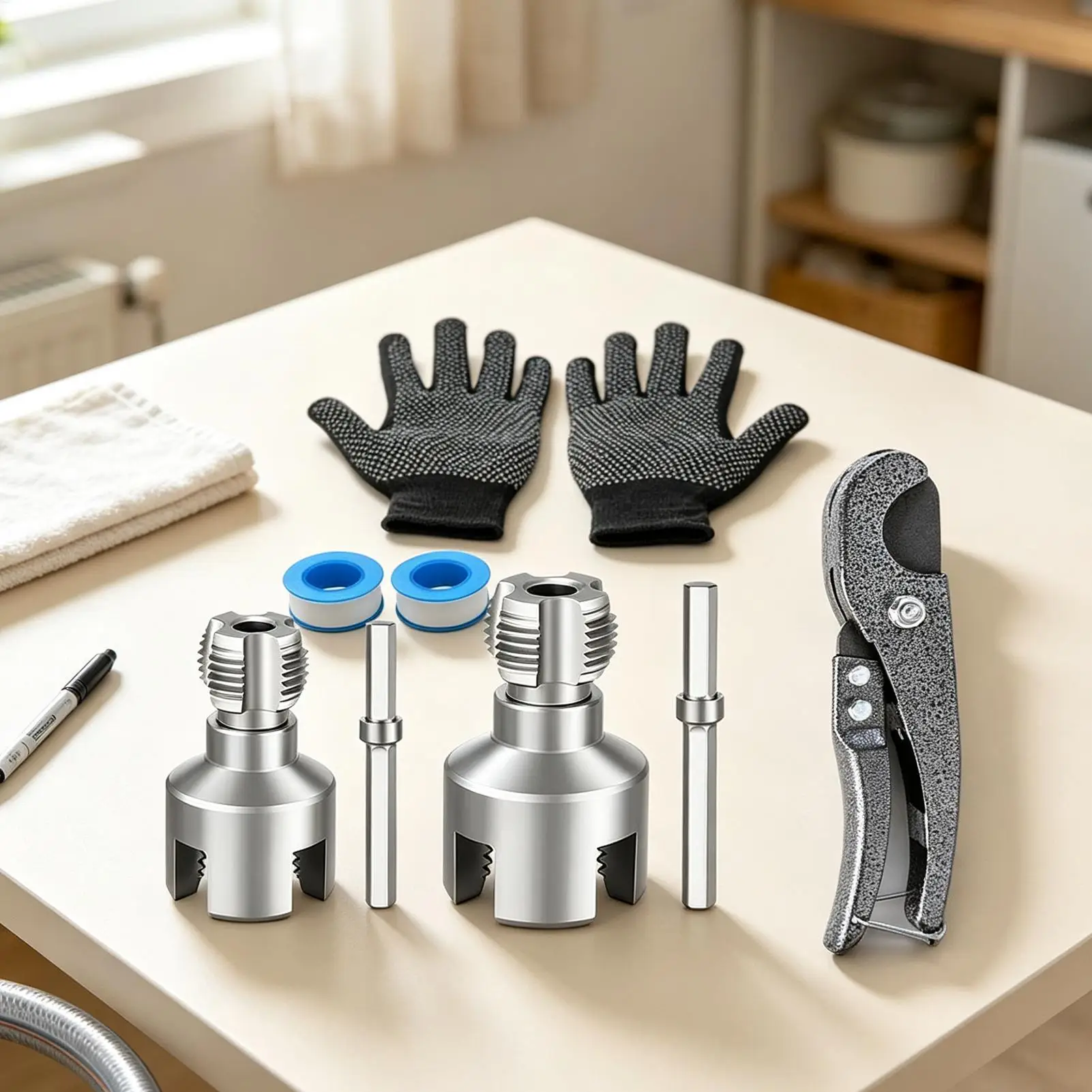Pipe Thread Cutting Tool With Scissor Dies Heavy Duty Non-Slip Hand Tools 7-Piece External Pipe Threader Kit For Indoor