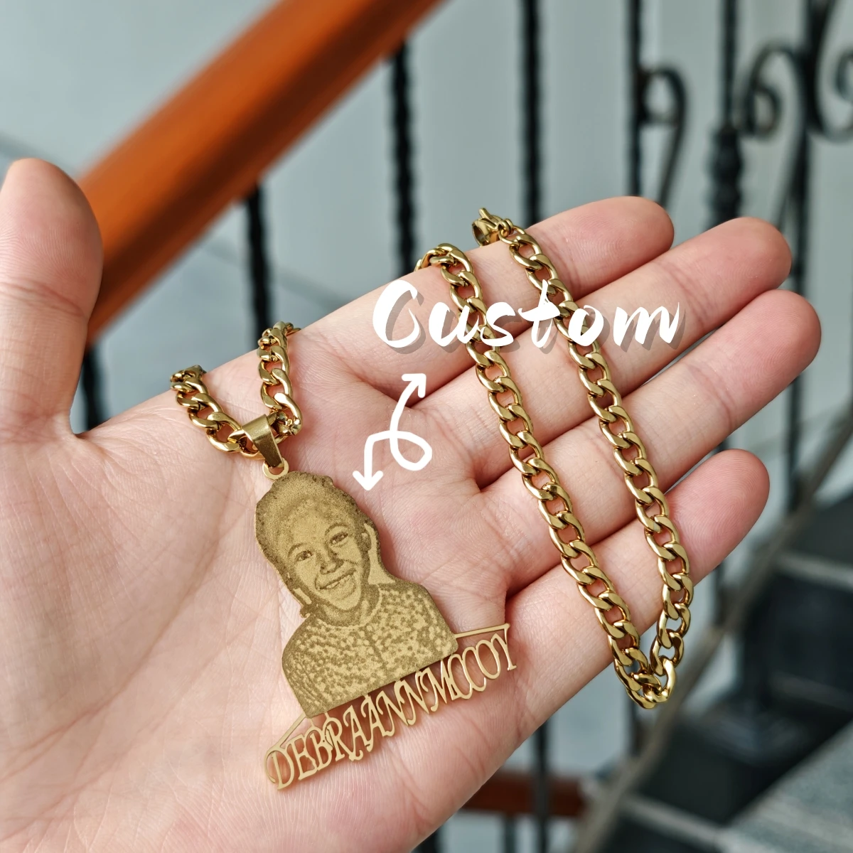 Custom Stainless Steel Jewelry Custom Photo Necklace Hip-hop Photo Pendant  Cuban Chain Necklace Commemorative Day  Jewelry