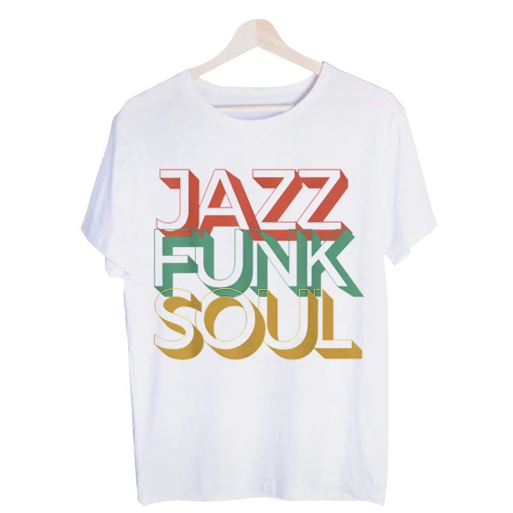 Men's Jazz Funk Soul Typography Print Graphic Tee, Retro Style Short Sleeve T-Shirt for Music Festival and Casual Streetwear