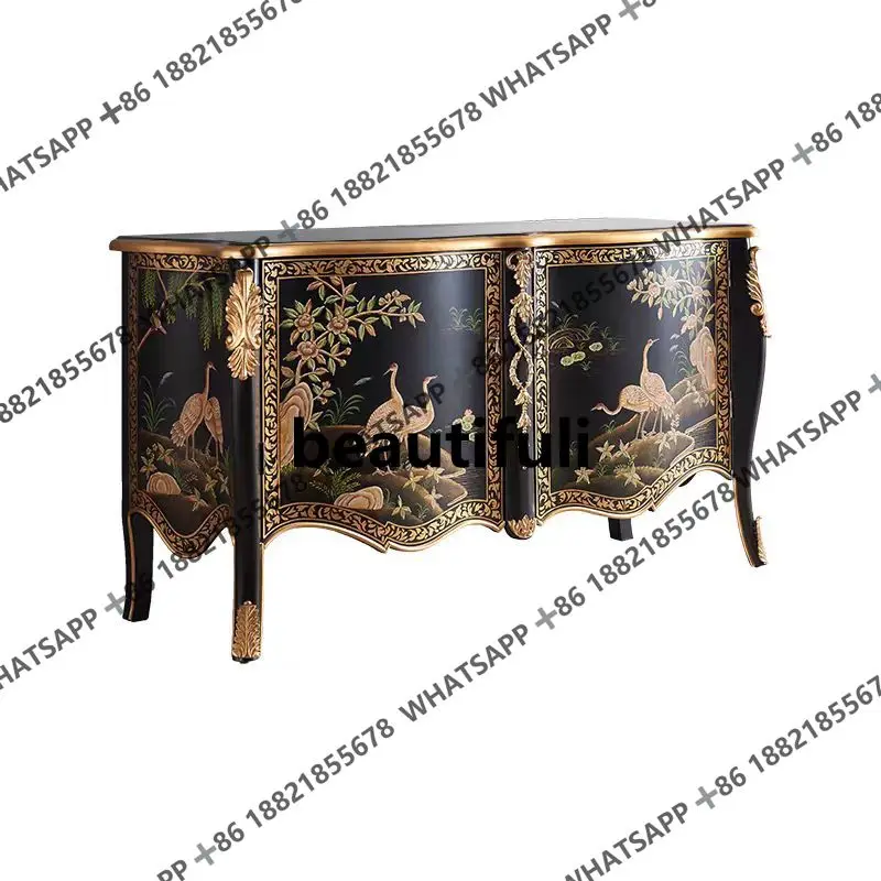 European solid wood porch cabinet, foyer cabinet, painted dining side cabinet, large-capacity storage decoration