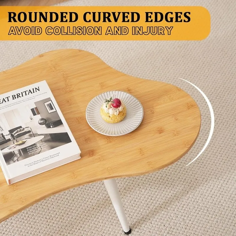 طاولات المقهى الحديثة ذات التصميم السحابي مع سطح من الخيزران وأرجل من الفولاذ المقاوم للصدأ لغرفة المعيشة أو الاستخدام المكتبي #5