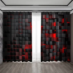 2PC Home Decoration Curtains With Red Background And Rod Pocket Curtains, Kitchen, Coffee Shop, Living Room, Balcony, Garden