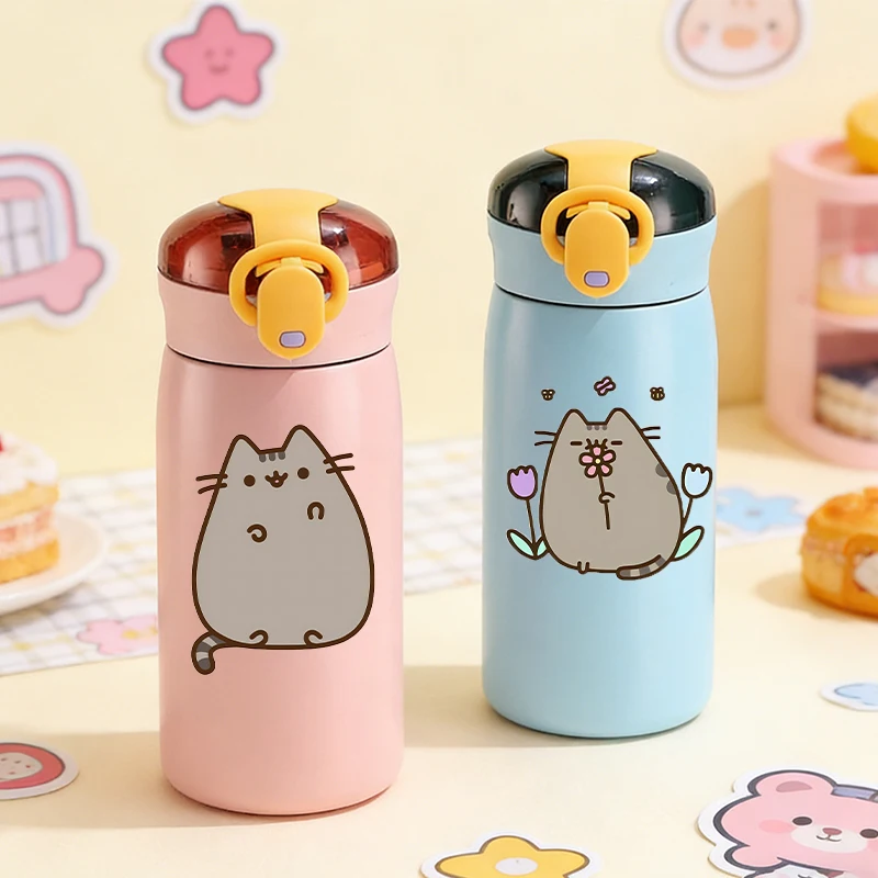 

Cute Pusheens Woman Stainless Steel Bottle Travel Girl Anime Cartoon Straw Mug Cold and Hot Thermal Thermos Student Water Bottle