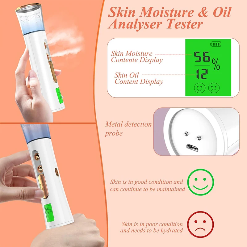 Pulvérisateur de brume facial portable à double tête, mini humidificateur hydratant, soins de la peau, affichage LED, nébuliseur de détermination de la vapeur qualifiée ale