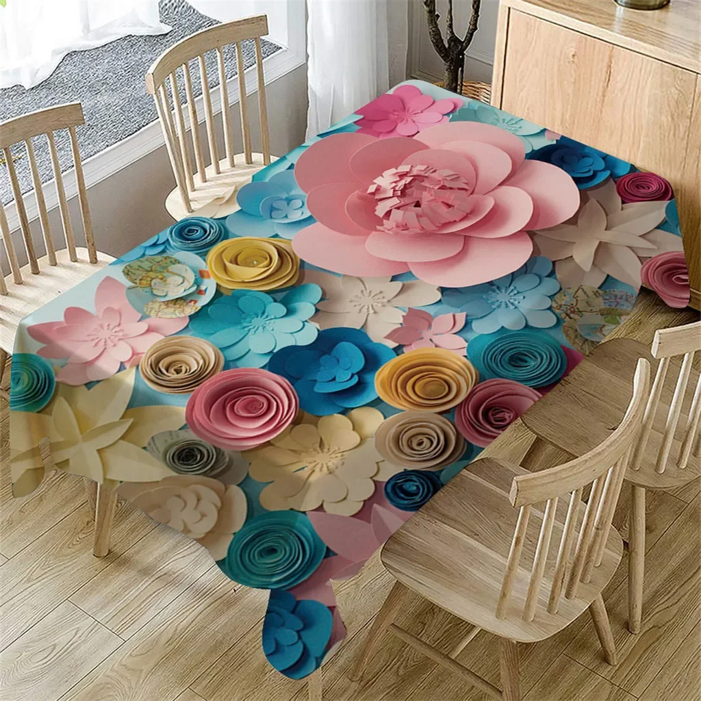 3D Tablecloth Carved Flower Pattern Waterproof Tea Table Dining Table Cloth Rectangular Picnic Mat Washable Dustproof Home Decor