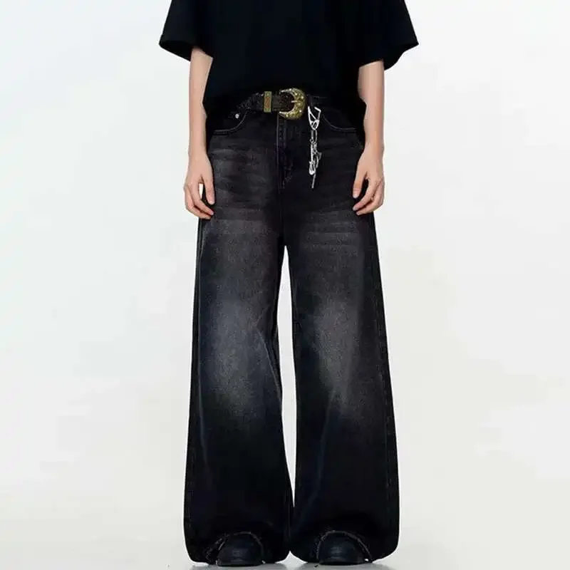 

Простые мужские джинсовые брюки, однотонные повседневные брюки в американском стиле, прямые мешковатые мужские джинсы, весна