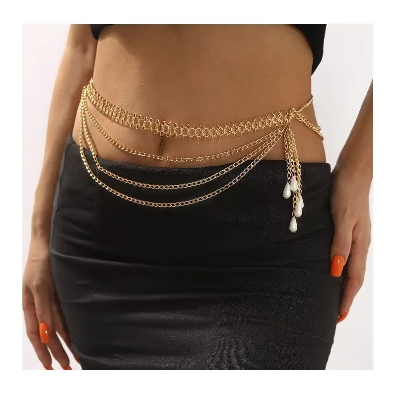 

Сексуальная многослойная цепочка с жемчужной подвеской и бахромой, модная цепочка на талию для бикини, женская цепочка для тела