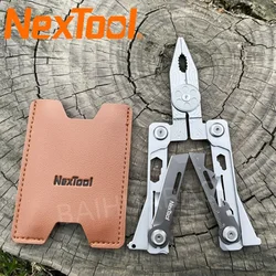 Nextool-Alicate portátil multifuncional, lâmina de prata, ferramenta EDC, chave de fenda, chave, faca, bolsa de couro, 14 em 1