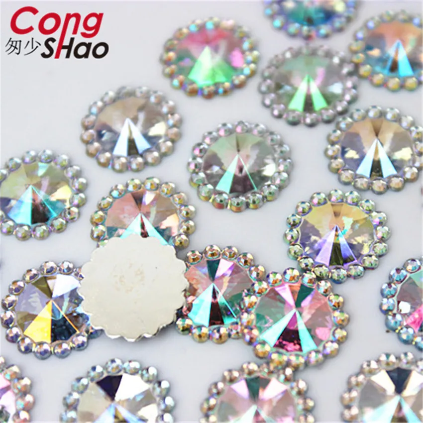 Cong Shao 200pcs 12mm AB Color Round Sun Flower Acrylic Crystal Stone Flatback Rhinestone For DIY Craft Clothes Decoration ZZ761