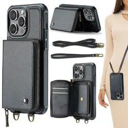 Wallet Case with Card Holder for iPhone 17 16 15 14 13 12 11ProMax RFID Blocking PU Leather Folio Shockproof Cover Strap Zipper