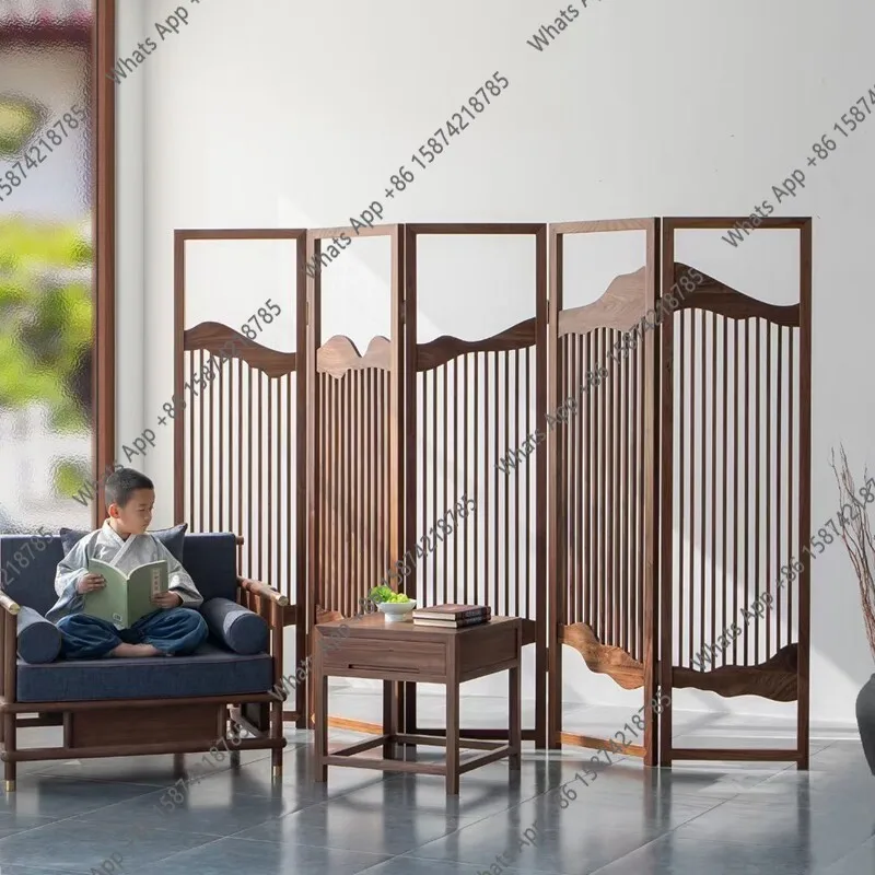 

New Chinese-style North American black walnut screen, Song Dynasty aesthetic Zen solid wood partition screen furniture
