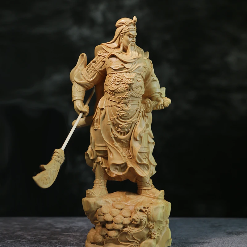 XS277-20*9*6CM Boxwood Carving Standing Guan Gong Statue Wealth God Feng Shui Figurine