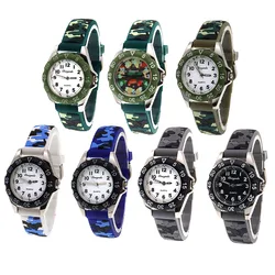 chaoyada Children Boys Girls Watch Silicone Military Camouflage Strap Quartz Wristwatch Kids Birthday Gifts Students Watches