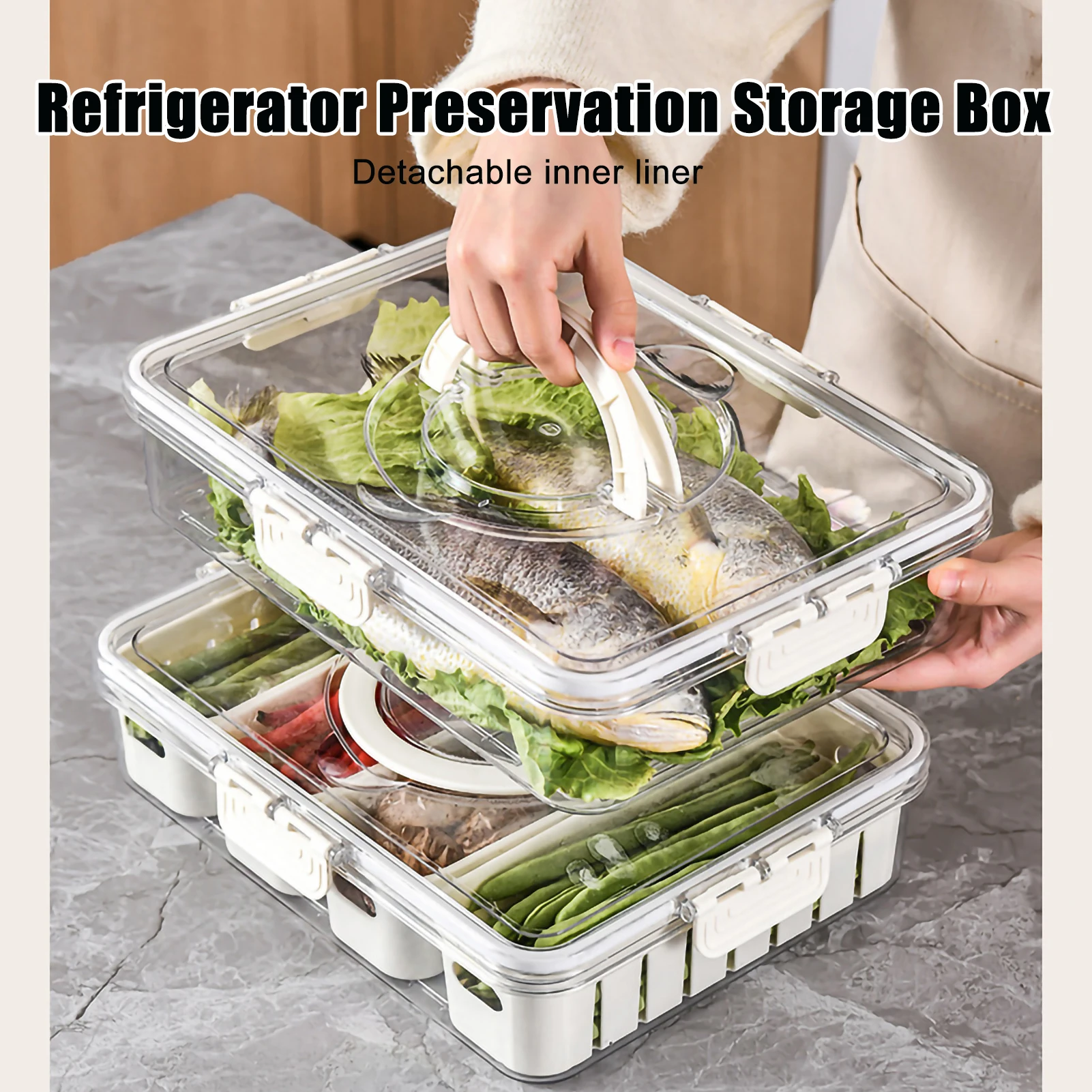 New Preservation Box Refrigerator Storage Box Refrigerated Portable Vegetable Fruit Container Fridge Leakproof Drain Organizer