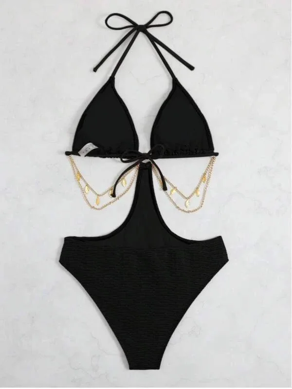 2025 ตัดออก Halter Monokini ชุดว่ายน้ํา One Piece โซ่ชุดว่ายน้ําผู้หญิงเซ็กซี่ Bathers ชุดว่ายน้ําว่ายน้ําชุดว่ายน้ําหญิง Beachwear