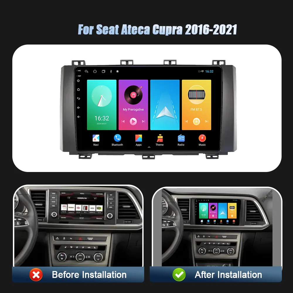 Wireless Carplay Stereo Screen 4G Car Radio Multimedia Navigation Player Head Unit Android 14 For Seat Ateca Cupra 2016-2021