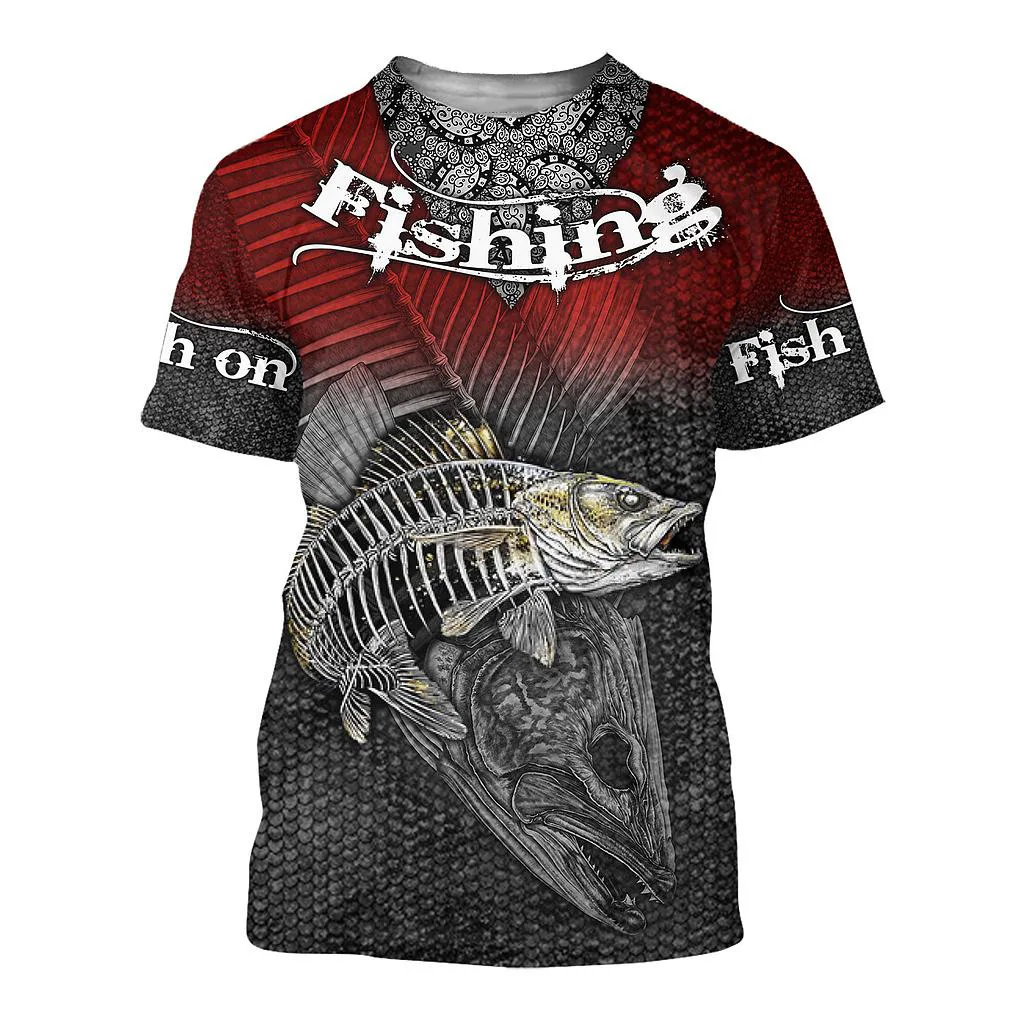 New walleye fisherman printed fishing graphic T-shirts 3D Men Women outdoor O-neck short sleeved fishing suit y2k Tees clothing