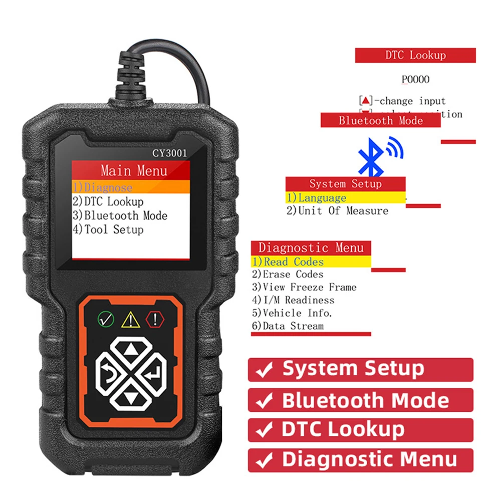 Engine Battery O2 Sensor EOBD OBD 2 Scanner Fault Code Clear Digital Display OBD2 Code Reader Car Diagnostic Tools CY3001