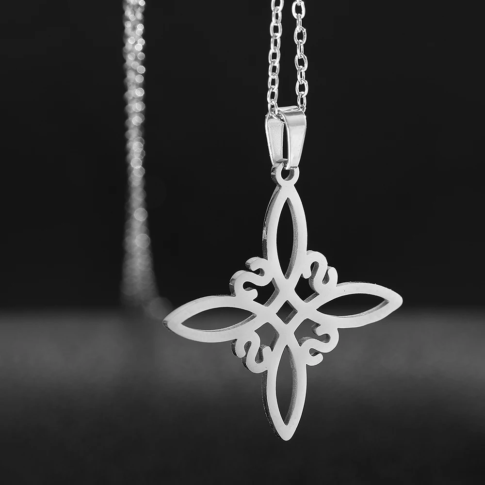 DGIDDK Stainless Steel Hollow Witch Knot Irish Knot Pendant Necklace Women's Fashion Unique Design Collarbone Chain Jewellery - view 3
