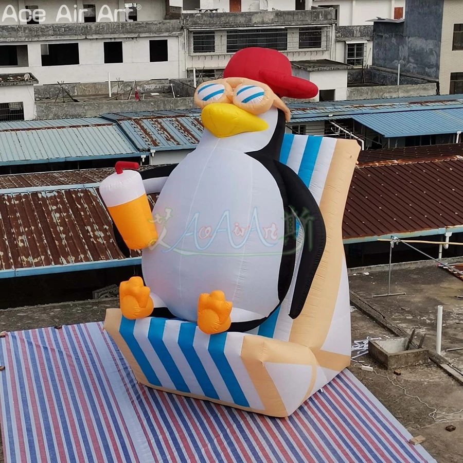 Outdoor 6m H Inflatable Penguin Mockup Air Pop Animal Cartoon Model For Playground Or Beach Decoration