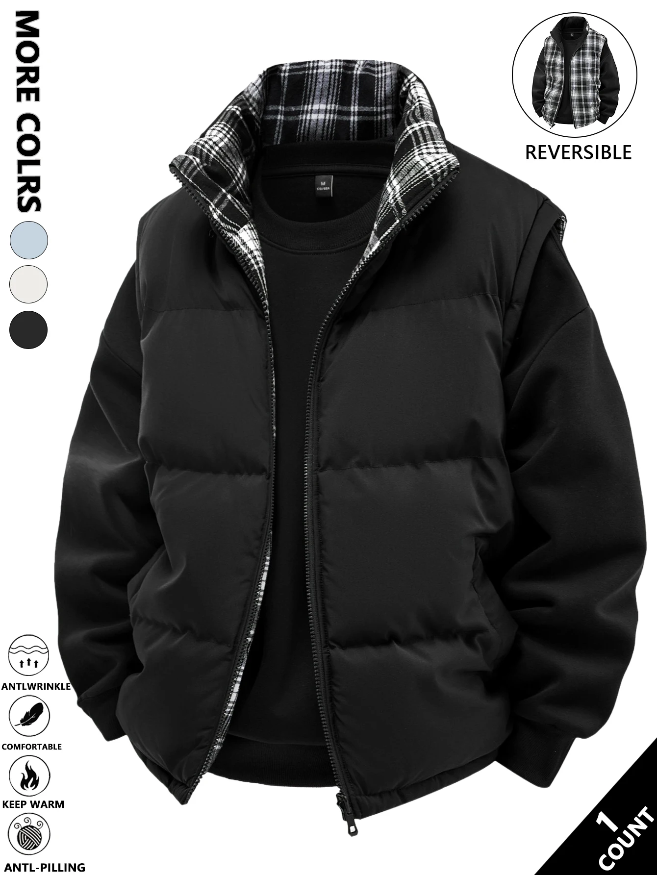 

Мужской двусторонний клетчатый жилет, классический клетчатый жилет с одной стороны, однотонный цвет, двусторонняя одежда, легко сочетается, легкий многослойный жилет на весну и осень