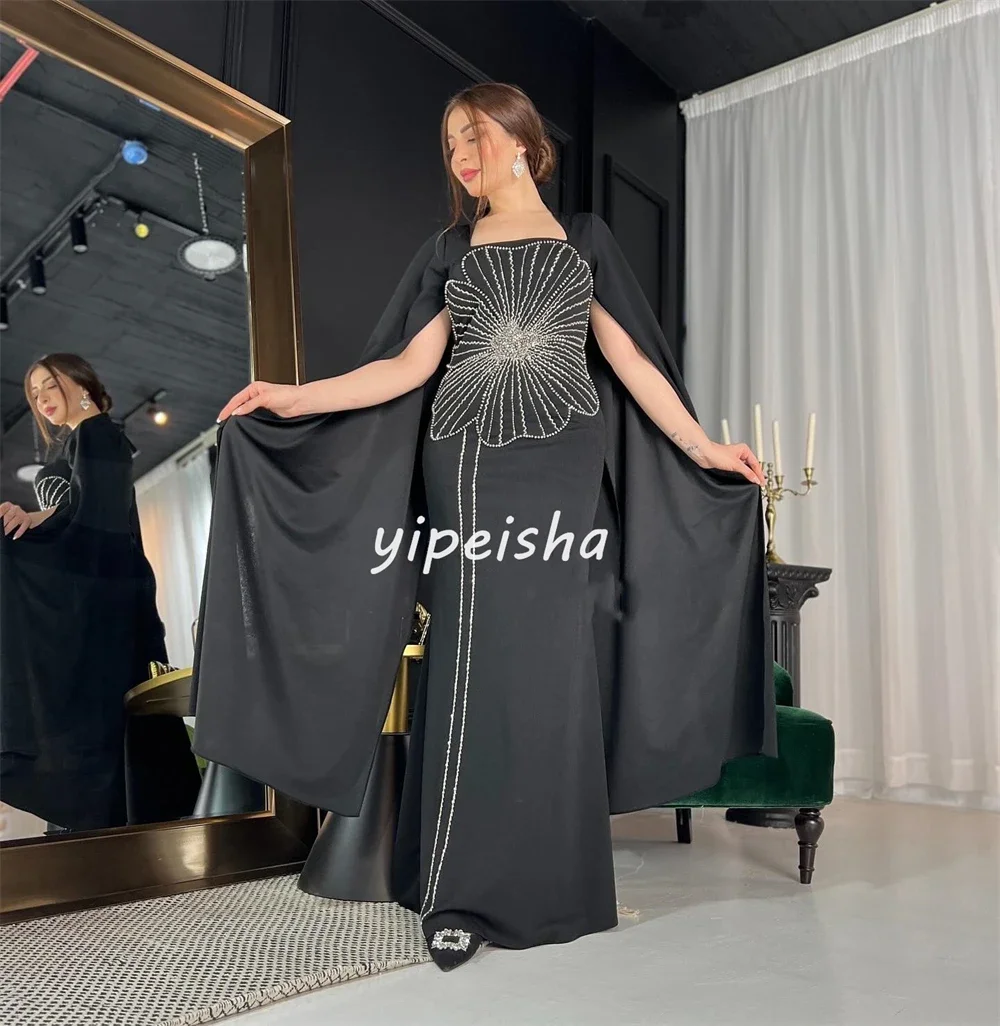 Jersey Flower Sequined Christmas A-line Square Neck Custom Occasion Gown Długie sukienki