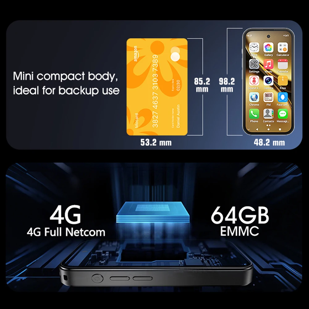 UNIWA Q333 Mini Smartphone 4G Network 4GB RAM 64GB ROM Full Band 2000mAh Mobile phones Google Play Store Face ID Small Phone