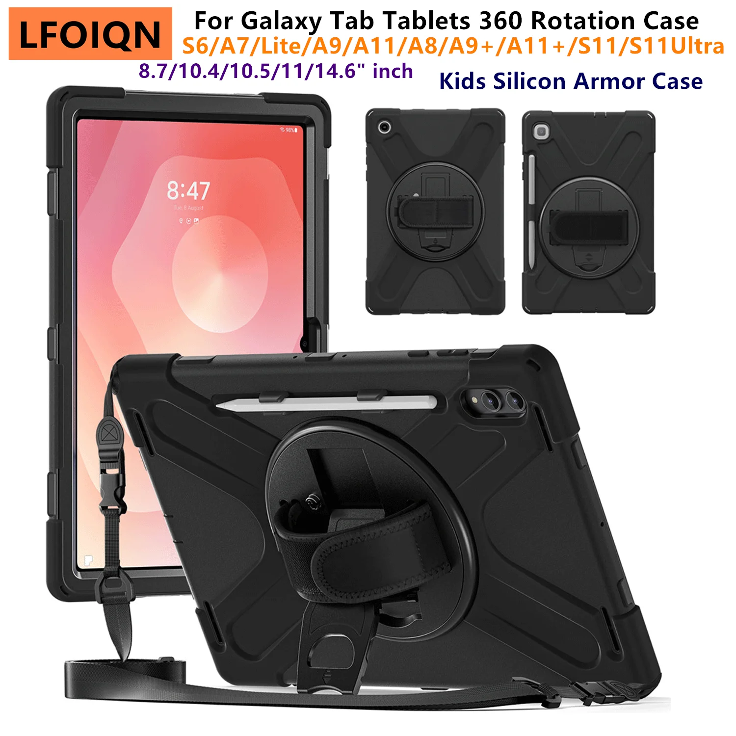 

LFOIQN 360° Rotating Rugged Case For Samsung Galaxy Tab S11 Ultra 14.6 SM-X930 X936B S11 A9 A11 8.7 Plus 11" Tablet Stand Cover