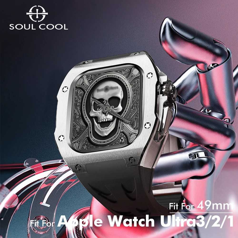

Титановый корпус Soul Cool для Apple Watch Ultra 3/2/1 49 мм, комплект для модификации iWatch Mille Mod, ремешок из фторкаучука, роскошная защита