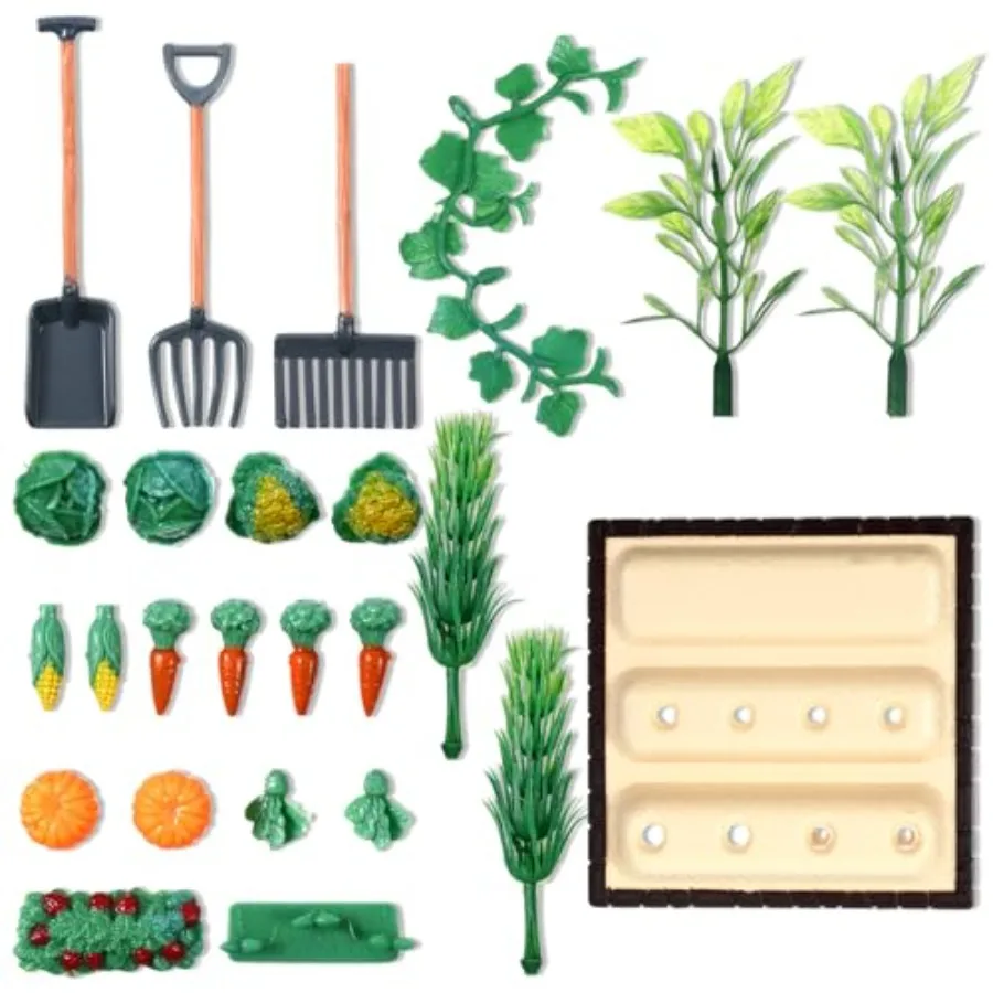 

Миниатюрные садовые инструменты: фигурки овощей из смолы, мини-лопатка, грабли, модель фермы, маленькие украшения для кукольного домика и уличного декора, зеленые