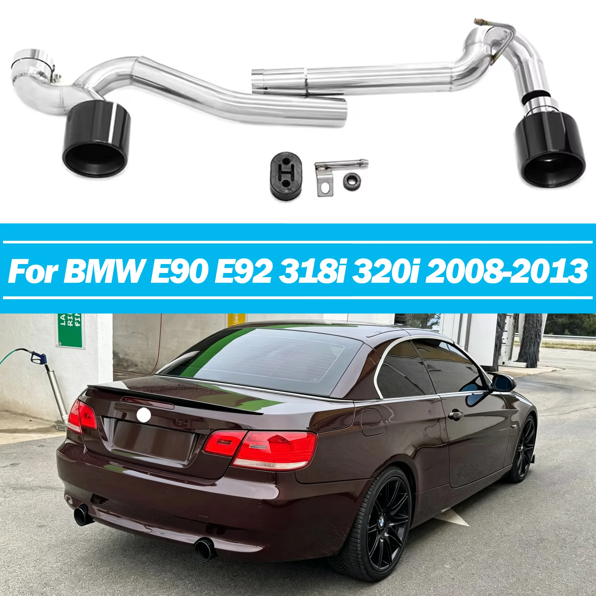 335i Look Dual Exhaust Kit For BMW E90 E92 318i 320i 08-13 Petrol 304 Stainless Steel Single to Dual No Welding Clamp-on Tip