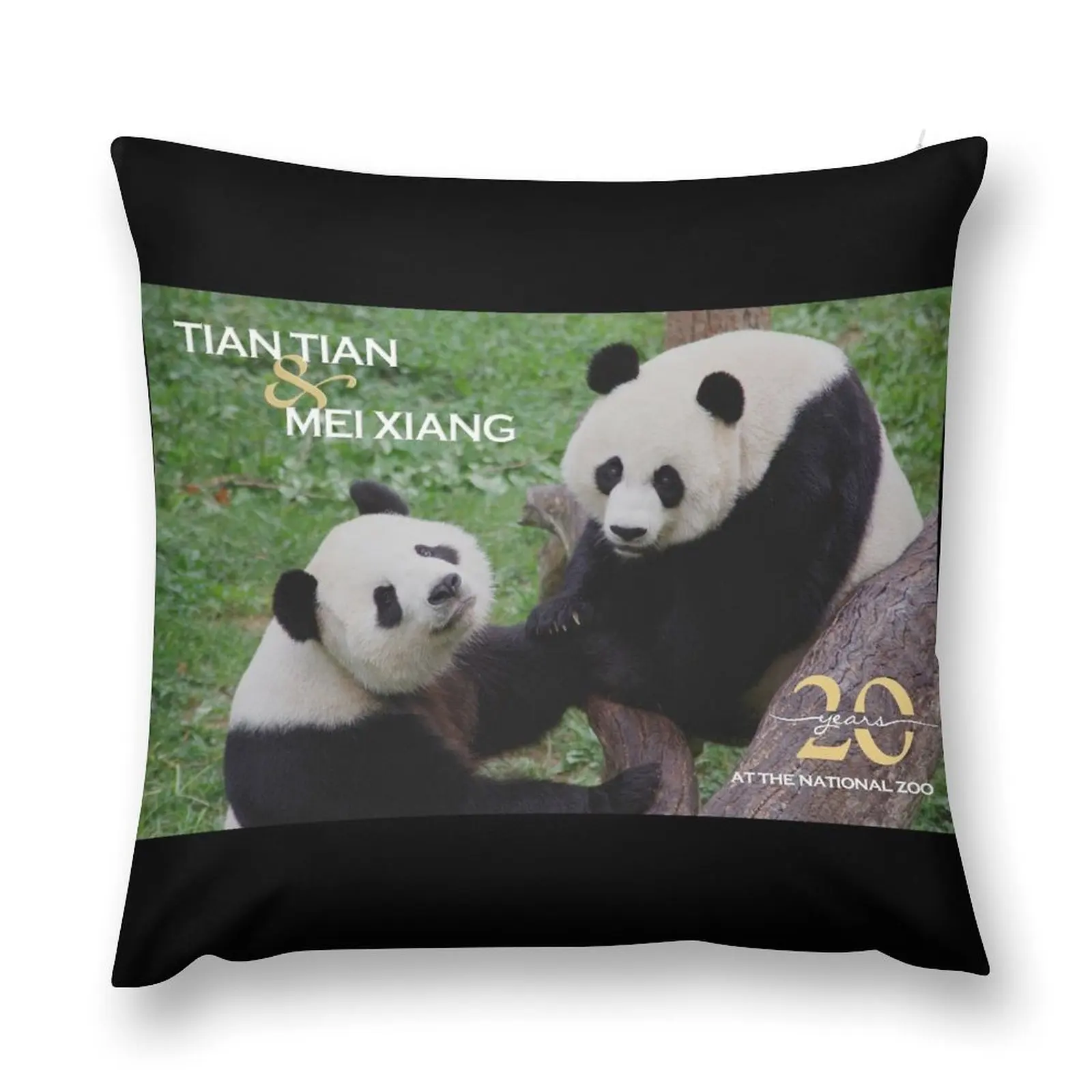 Giant Pandas Tian Tian and Mei Xiang at the National Zoo - 20th Anniversary Edition Throw Pillow Decorative pillowcase pillow