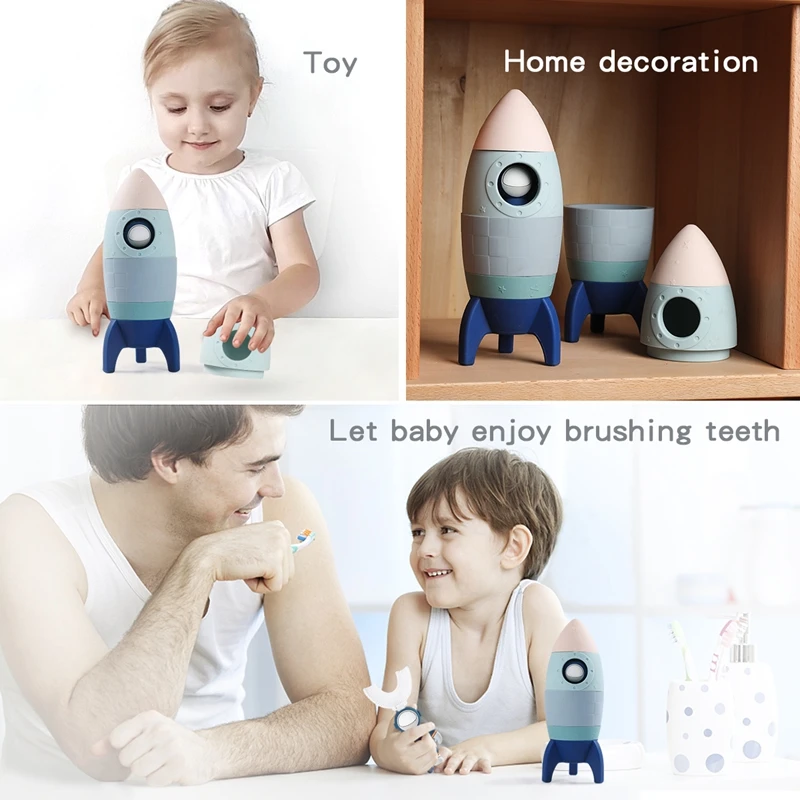 Baby Silicone Stacking Blocks Toys Cartoon Rocket Ornament Baby Room Decoration Food Grade Teether BPA Free  Gifts For Newborns