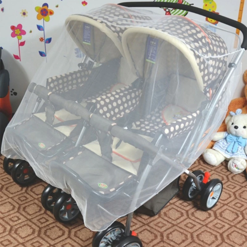 Double Stroller Mosquito Net Insect-Shield Net Mesh Cover Double Joggers Pram Breathable Mesh Net Pushchair Accessories