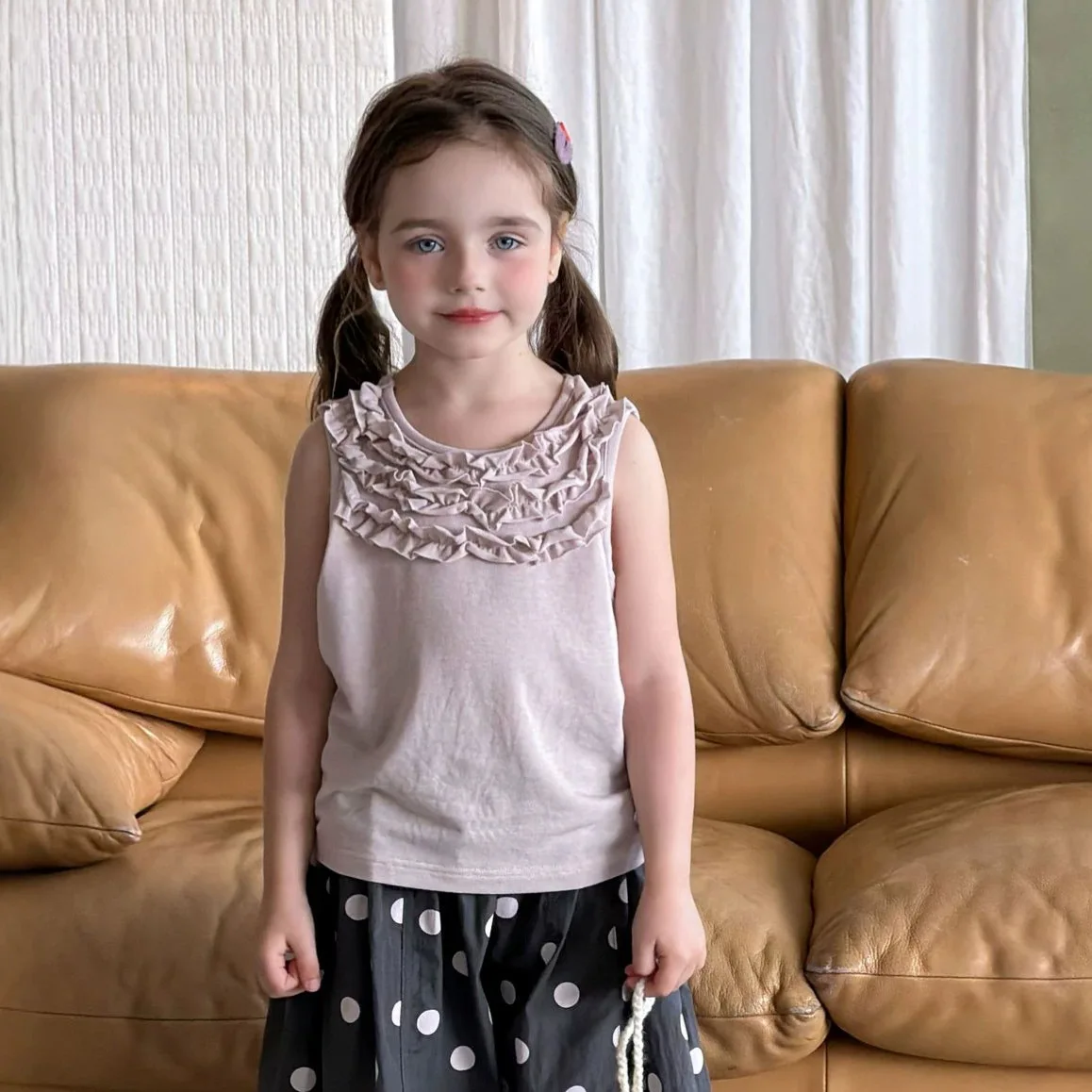 Girls' Ear Ear Edge Tank Top 2026 Summer New Lace Sleeveless T-shirt Soft Sticky Bottom Shirt