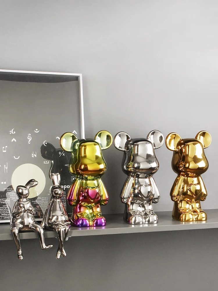 Modern Light Luxury Home Living Room TV Cabinet Wine Cabinet Decoration Ceramic Figurine Creative Cartoon Bear Doll Ornament