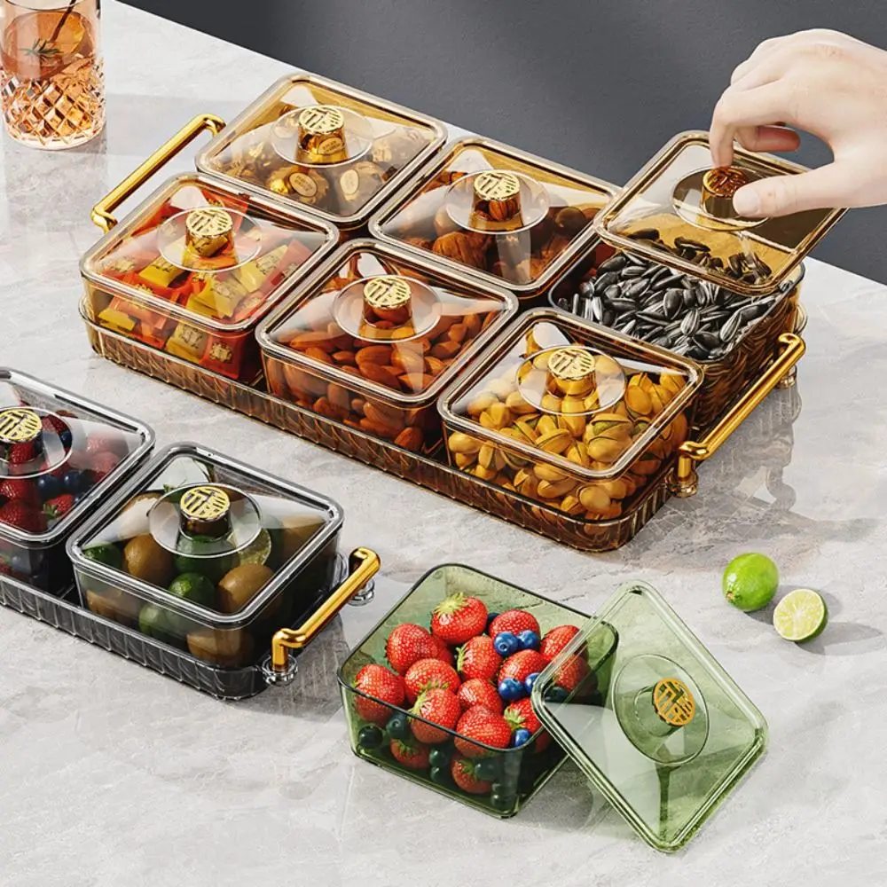 

Translucent Divided Serving Dishes Waterproof Dust-proof Dessert Serving Platter Creative with Lid Dried Fruit Plate Kitchen