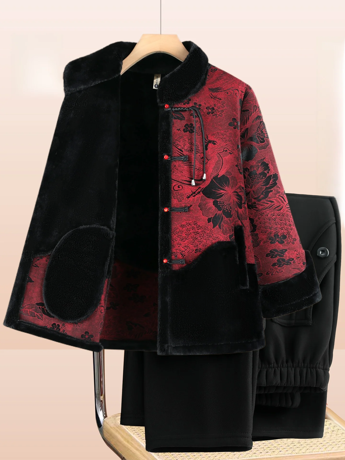 

Thiened Fce Lined Stand Collar Cotton Jaet for ly Women Winter Warm Outerwear Traditional Chinese Sle plus Size