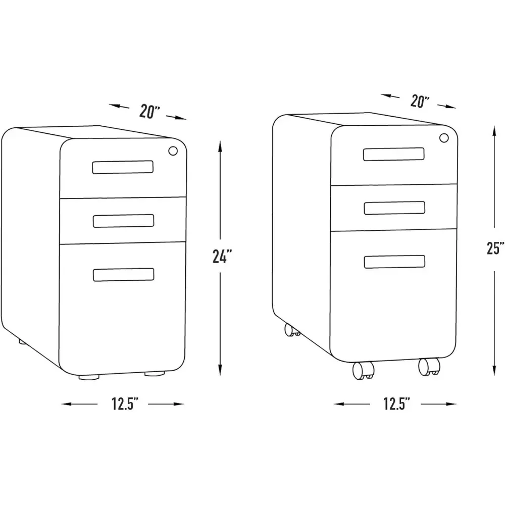 Stockpile slanke mobiele archiefkast met 3 lades en slot - metalen archiefkast onder het bureau, Legal/Letter