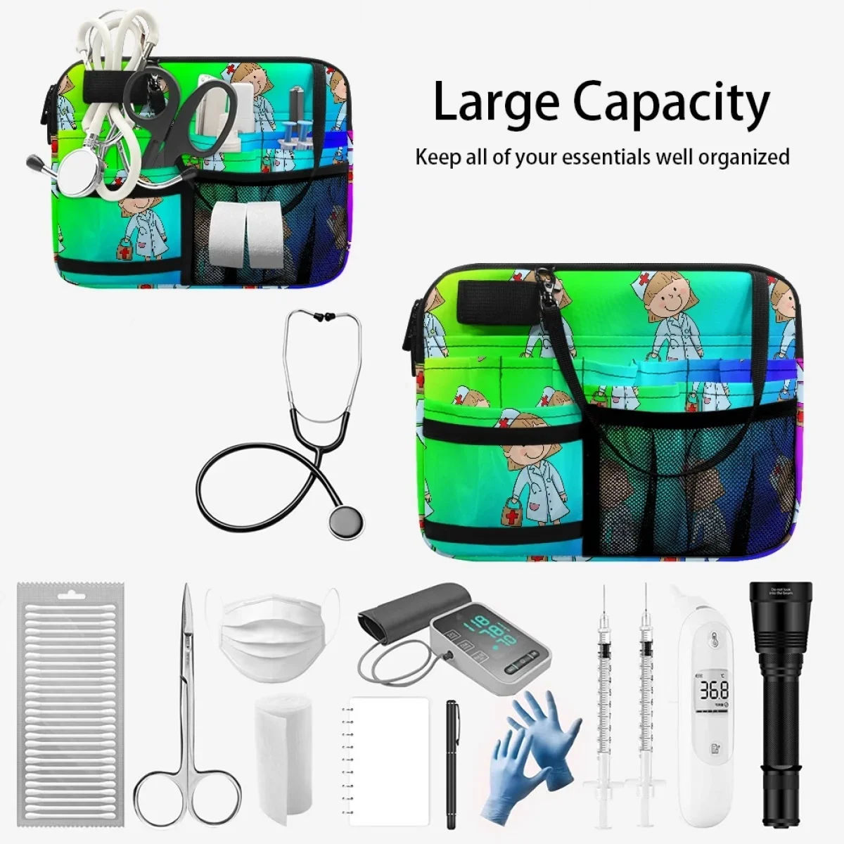 Enfermeira Médica Organizer Pouch, Multi Compartimento, Utilitário Hip Bag Case, Fanny Pack para Estetoscópios, Bandagem em Tesoura, Impressão sob Demanda