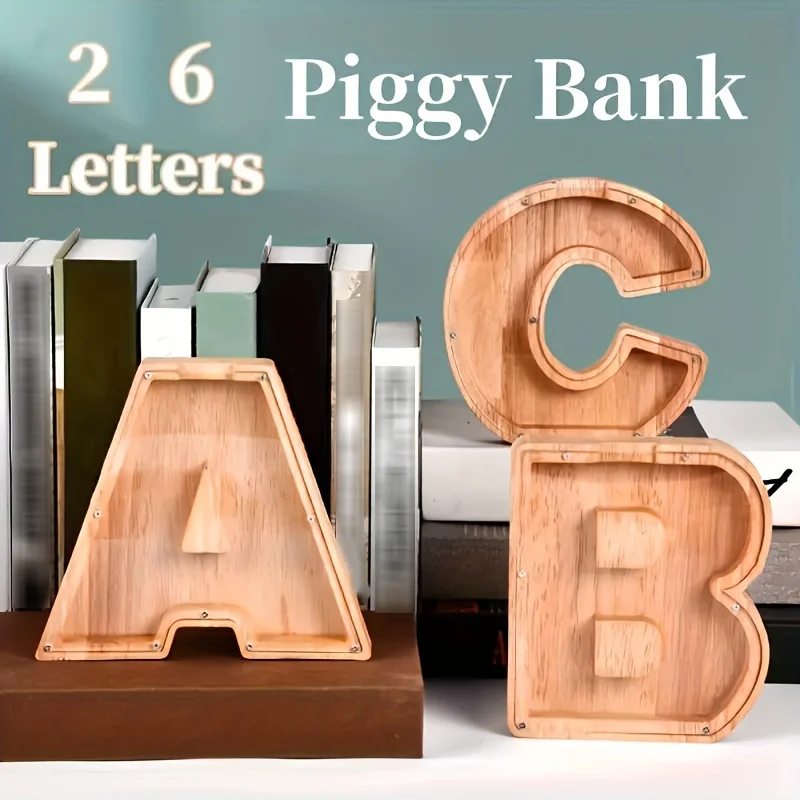 

1pc, Wooden Letter Piggy Bank, Creative 26 Letter Storage Jar, Coin Jar , Savings Bank, Halloween Christmas Gifts Birthday Gifts