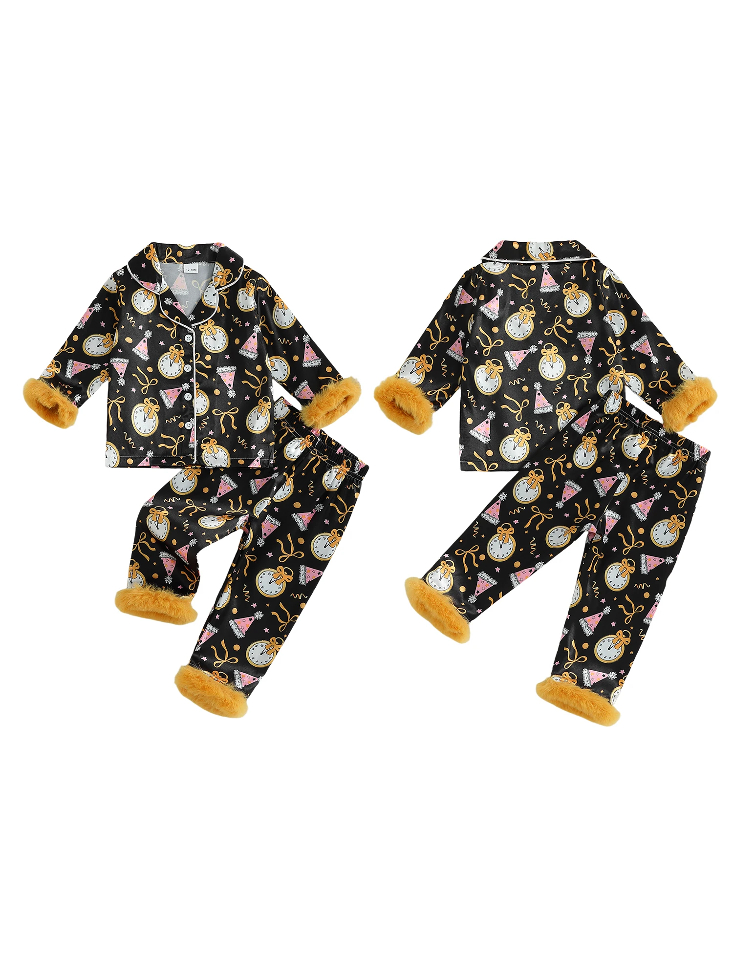 

Милый зимний пижамный комплект для маленьких девочек с очаровательным воротником с лацканами и длинными рукавами на пуговицах и уютными штанами для сладких детей