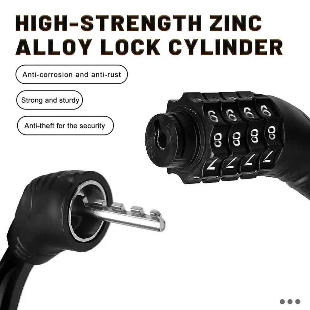 Bike Accessories Bicycle Bike Lock Anti-theft Password MTB Road Bike Security Cable Locker Portable Combination Code Padlock