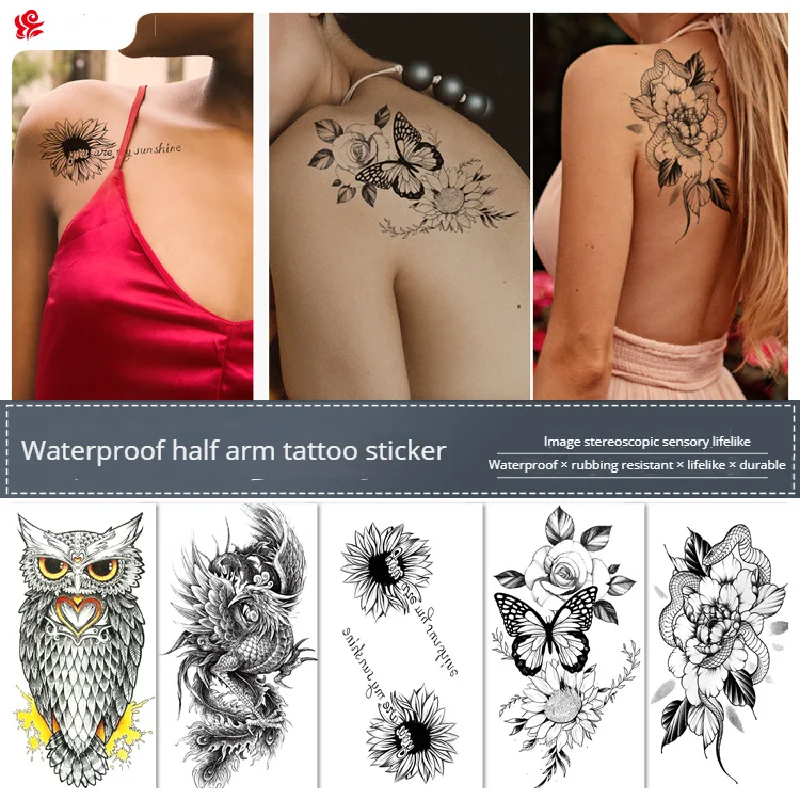 210*114mm Animal Flower Net Red Half Arm Simulation Tattoo Sticker Half Handmade Semi Mechanical Decoration Temporary Tattoos