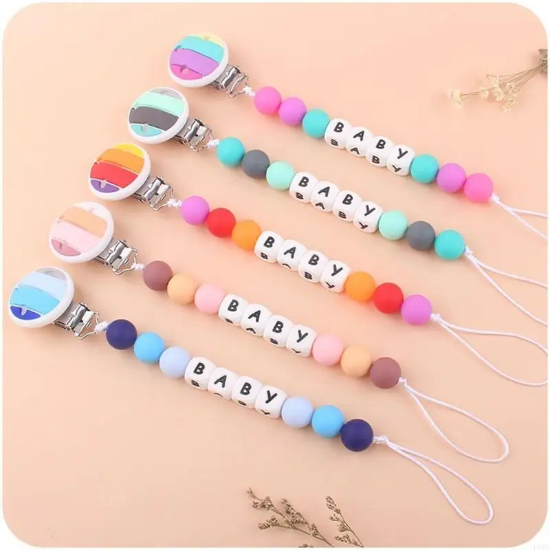 

Baby Cartoon Rainbow Silicone Beads Pacifier Chain Clip Newborn Nipple Holder L8RB