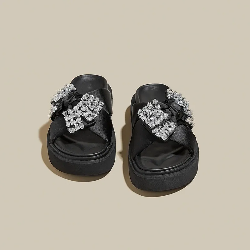 Shoes Low Slippers Soft Butterfly-Knot Summer Clogs Woman Glitter Slides Platform Pantofle Comfort Beach Jelly 2023 Crystal Rome